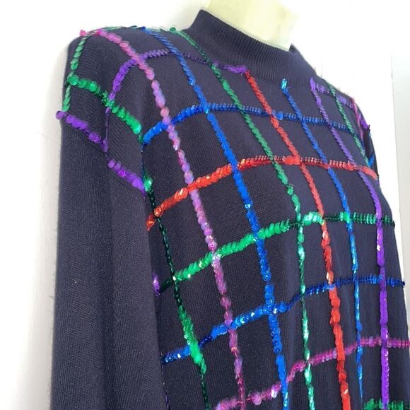 NWT Vtg Regency Collection for Joyce black acrylic sweater/multi color sequins - Picture 6 of 9